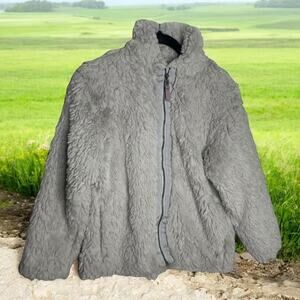 Patagonia Girls 12 Lunar Frost Jacket Coat Gray Fleece Faux Fur Full Zip 68595